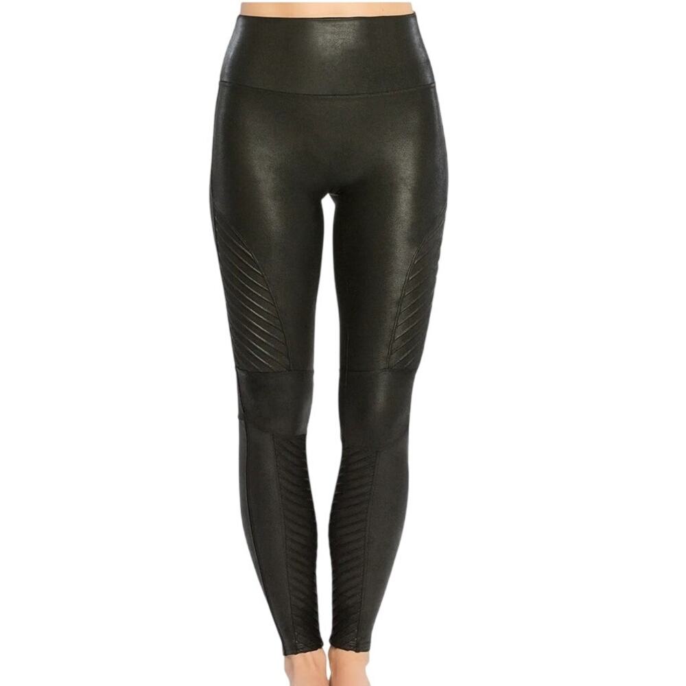Spanx Black Faux Leather Moto Shapewear Leggings